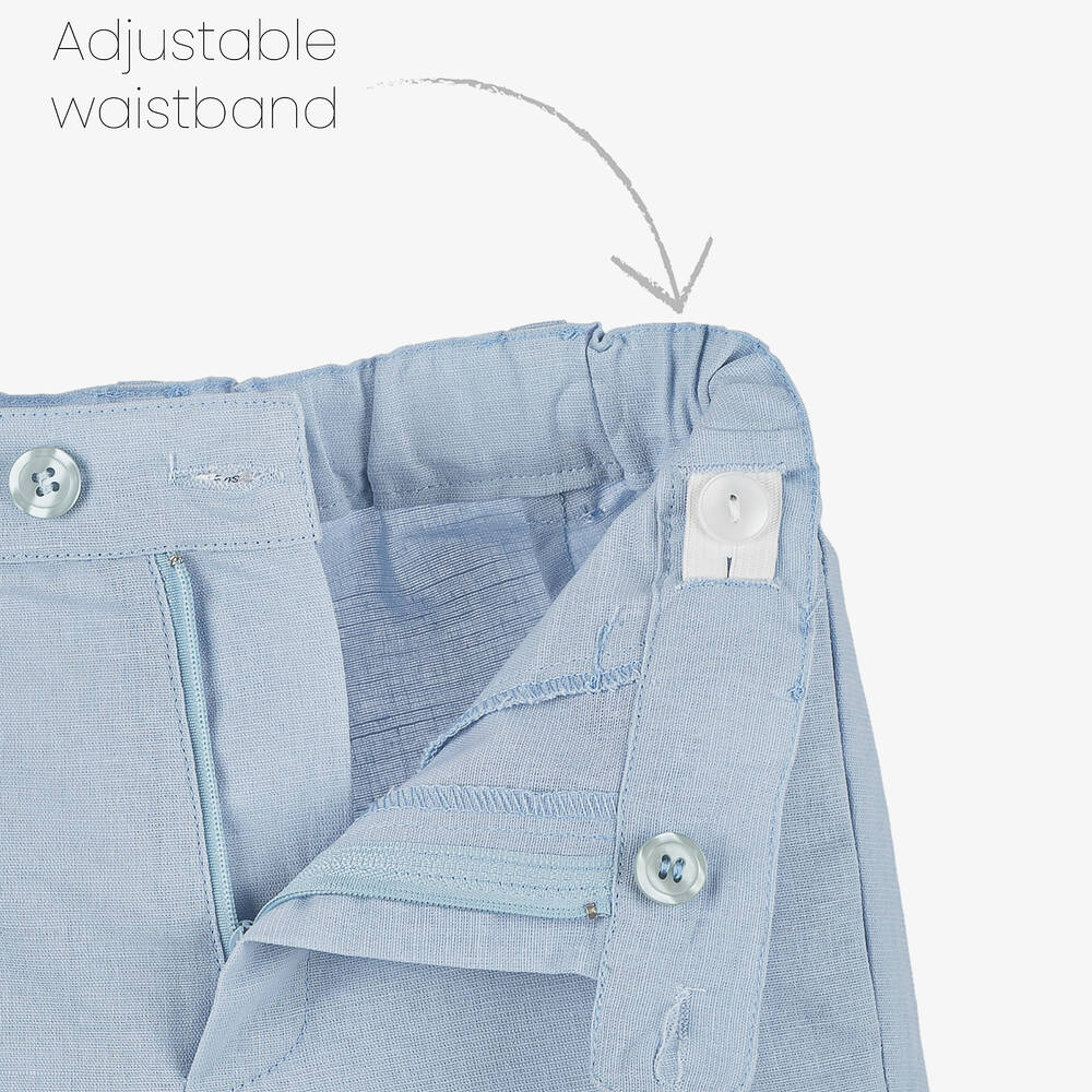 Miranda-Boys Blue Cotton & Linen Shorts Set | Childrensalon Outlet