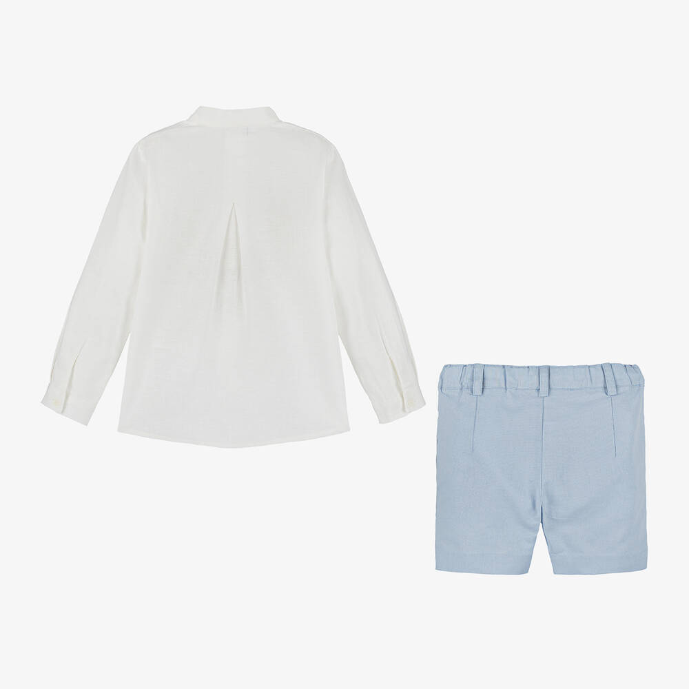 Miranda-Boys Blue Cotton & Linen Shorts Set | Childrensalon Outlet