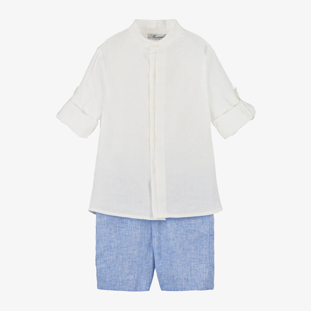 Miranda Boys Blue Linen Cotton Shorts Set Childrensalon Outlet