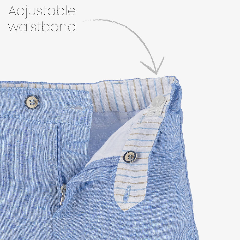 Miranda-Boys Blue Linen & Cotton Shorts Set | Childrensalon Outlet
