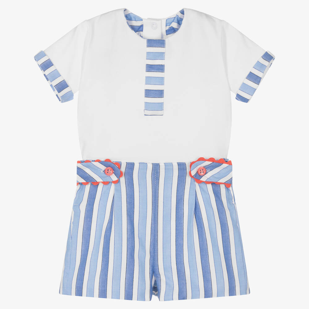 Miranda - Boys Blue Stripe Cotton Shorts Set | Childrensalon