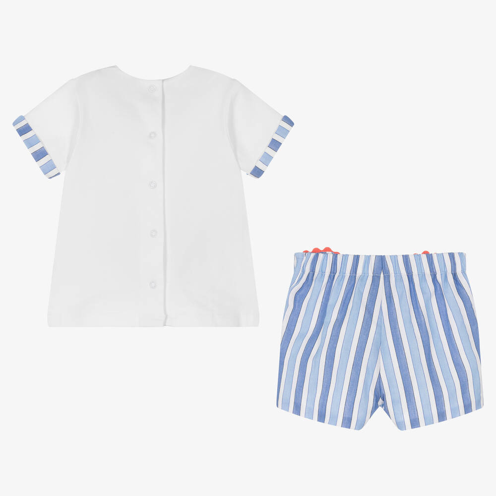 Miranda-Boys Blue Stripe Cotton Shorts Set | Childrensalon Outlet
