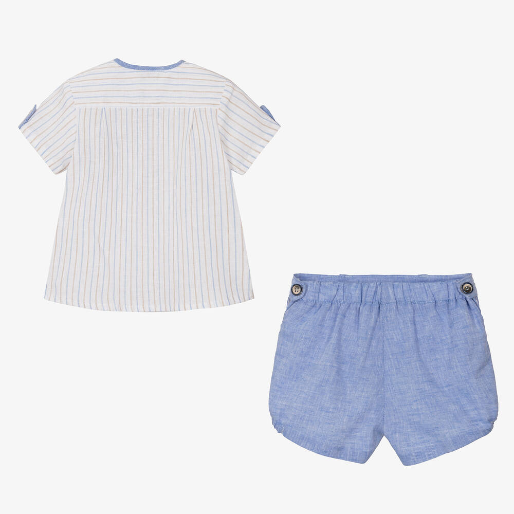ميراندا-طقم شورت أطفال ولادي قطن وكتان مقلم لون أزرق | Childrensalon Outlet