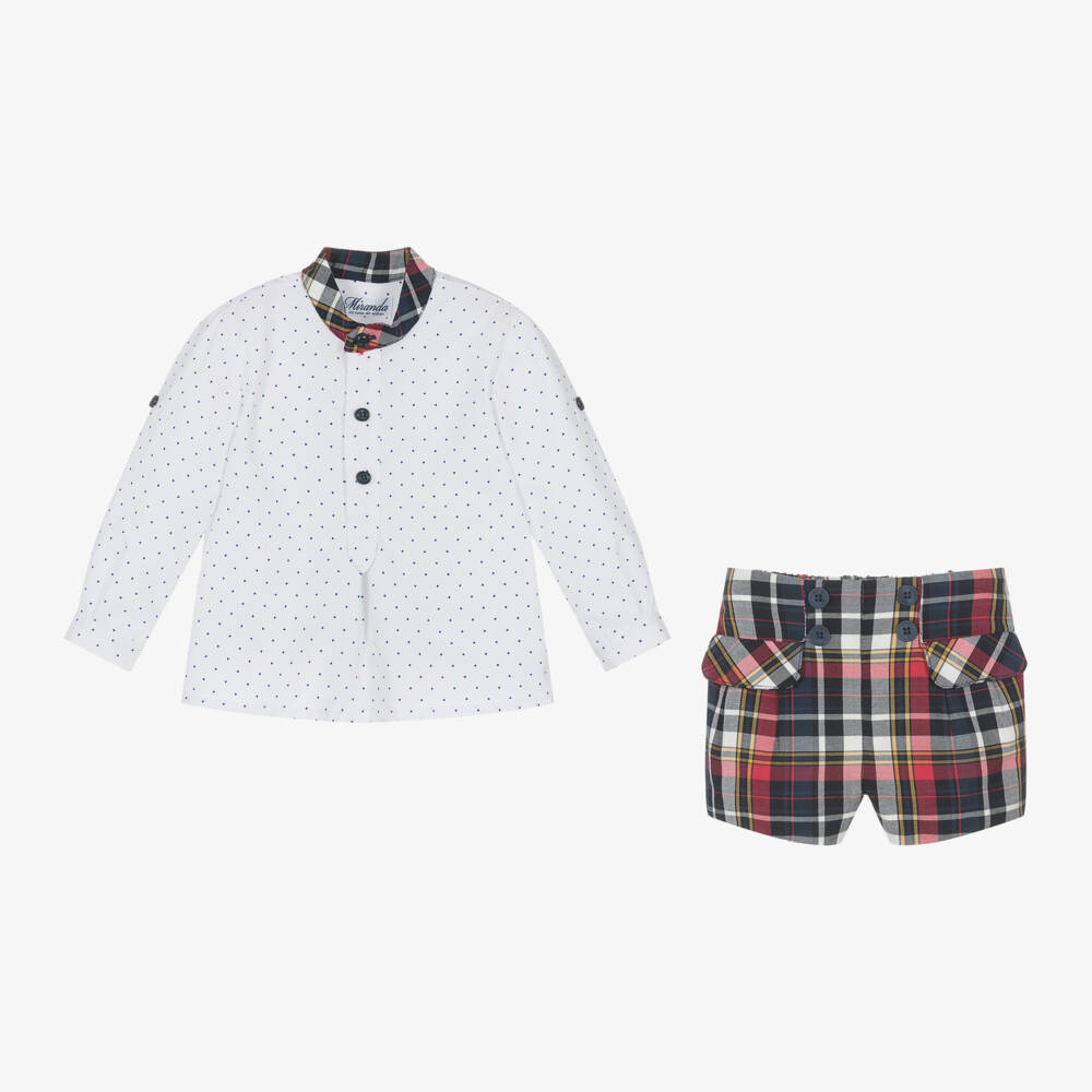 Miranda-Boys Blue Tartan Shirt and Shorts | Childrensalon Outlet