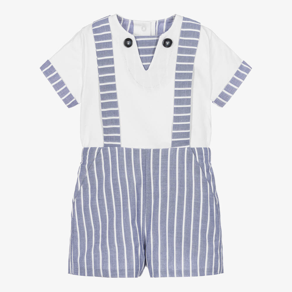 Miranda - Boys Blue & White Cotton Shorts Set | Childrensalon