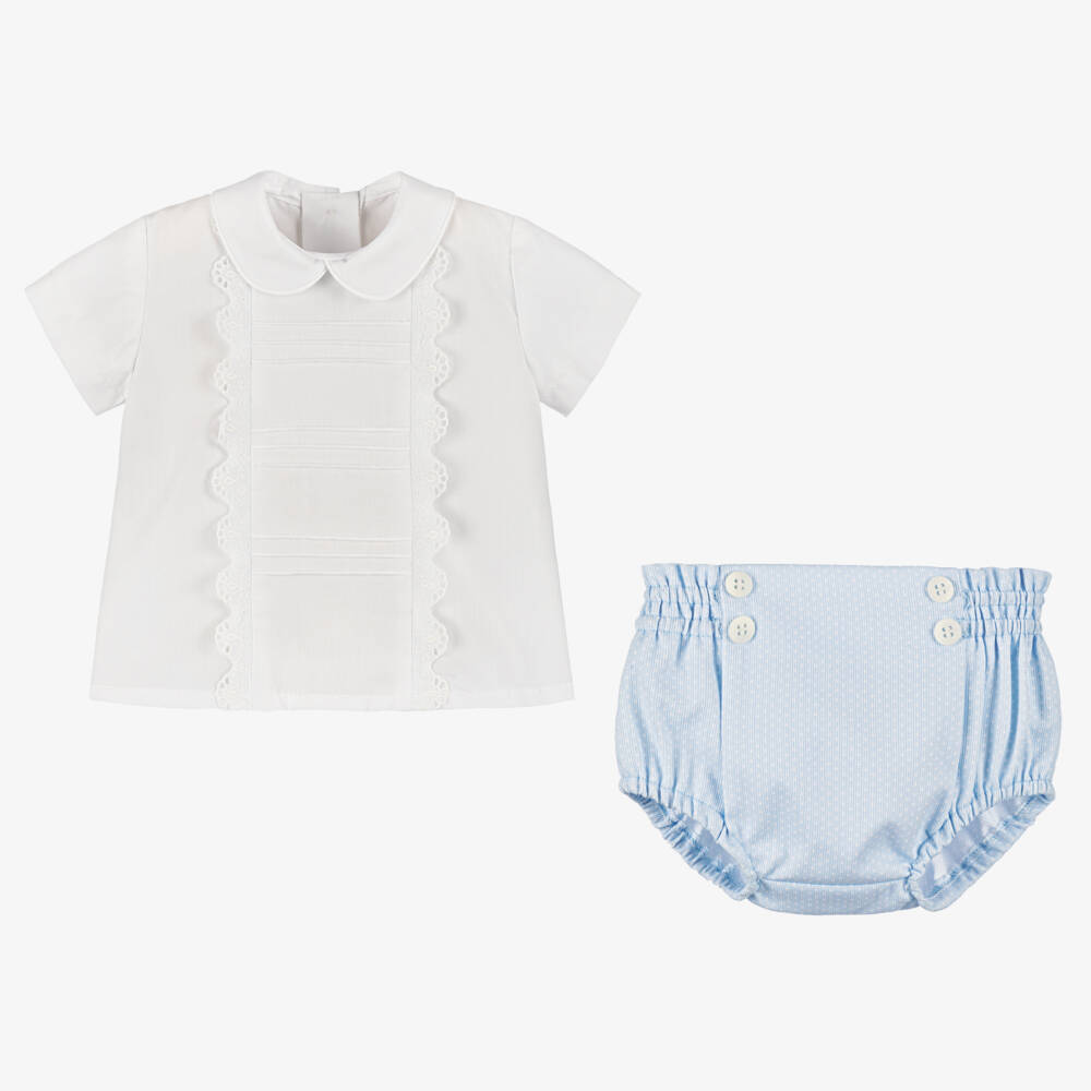 Miranda-Boys Blue & White Lace-Trimmed Set | Childrensalon Outlet