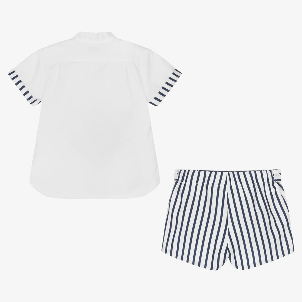 Miranda-Boys Blue & White Striped Shorts Set | Childrensalon Outlet