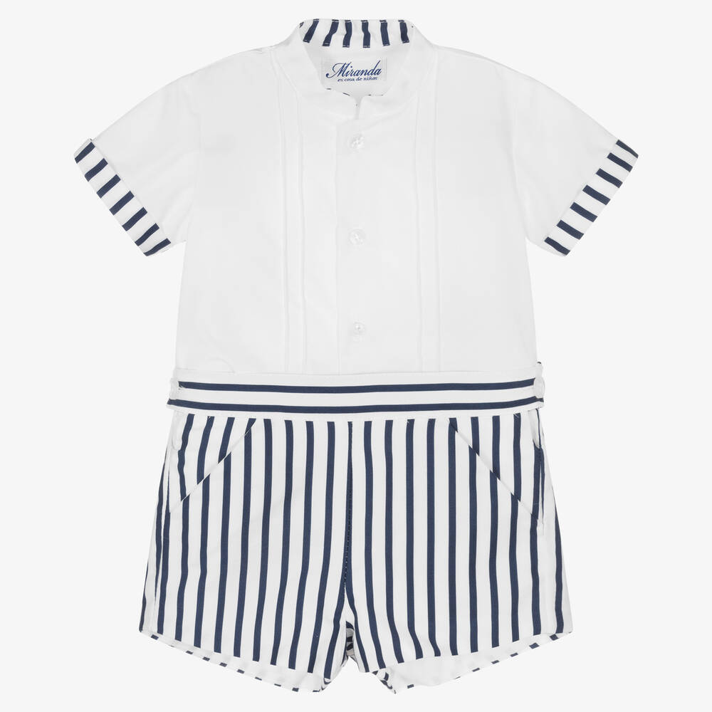 Miranda - Boys Blue & White Striped Shorts Set | Childrensalon