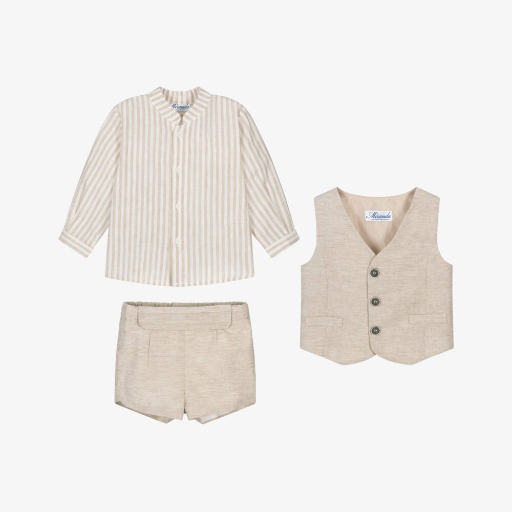 Miranda-Boys Classic Beige Waistcoat Ensemble | Childrensalon Outlet