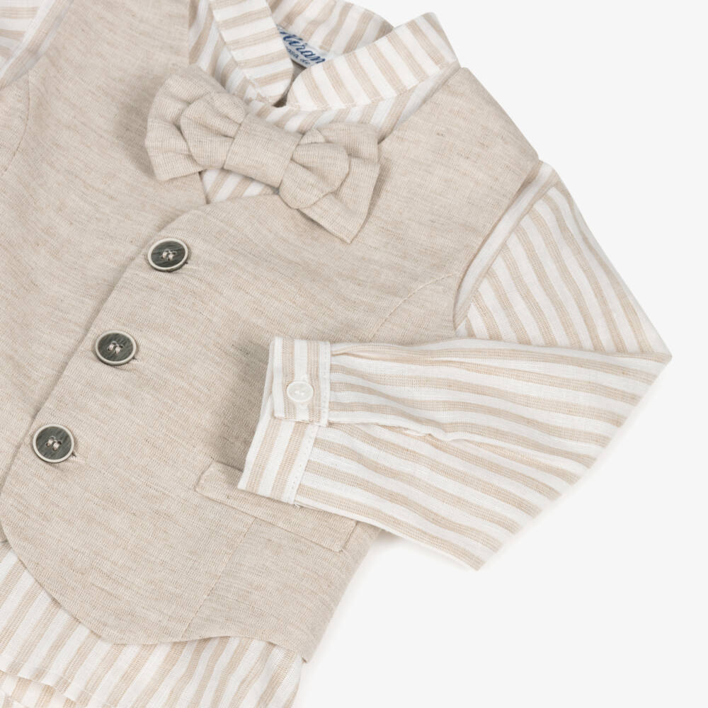 Miranda-Boys Classic Beige Waistcoat Ensemble | Childrensalon Outlet