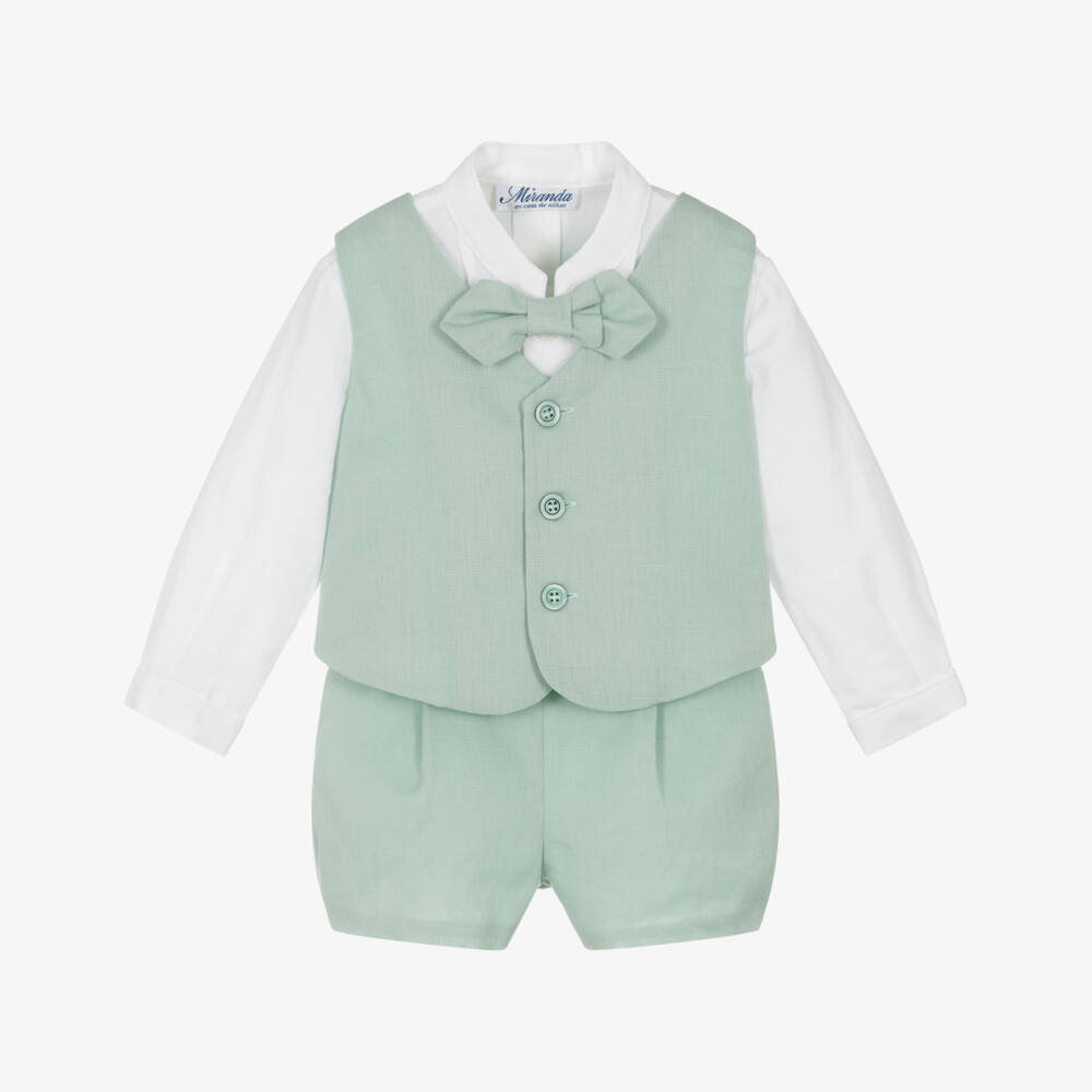 Miranda-Boys Elegant Green Linen Suit Set | Childrensalon Outlet