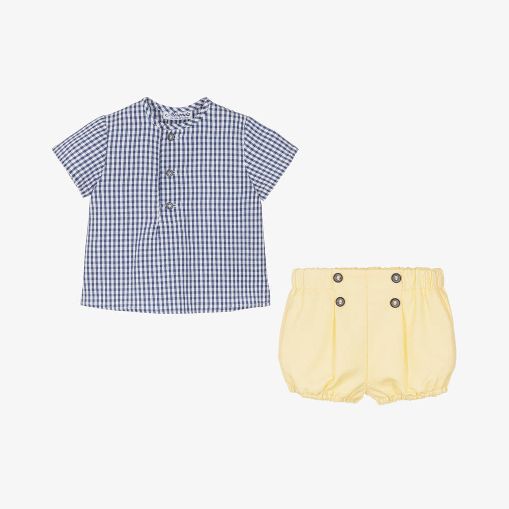 Miranda-Boys Gingham Blue & Yellow Short Set | Childrensalon Outlet