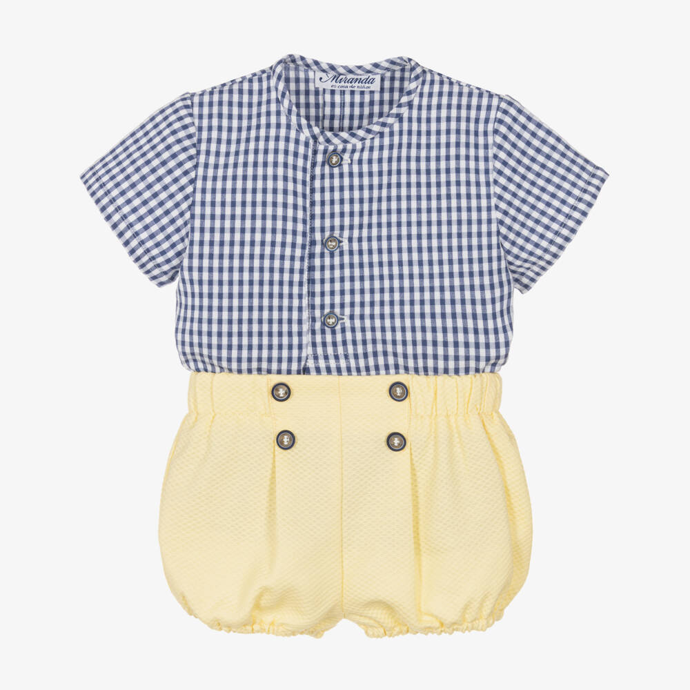 Miranda-Boys Gingham Blue & Yellow Short Set | Childrensalon Outlet
