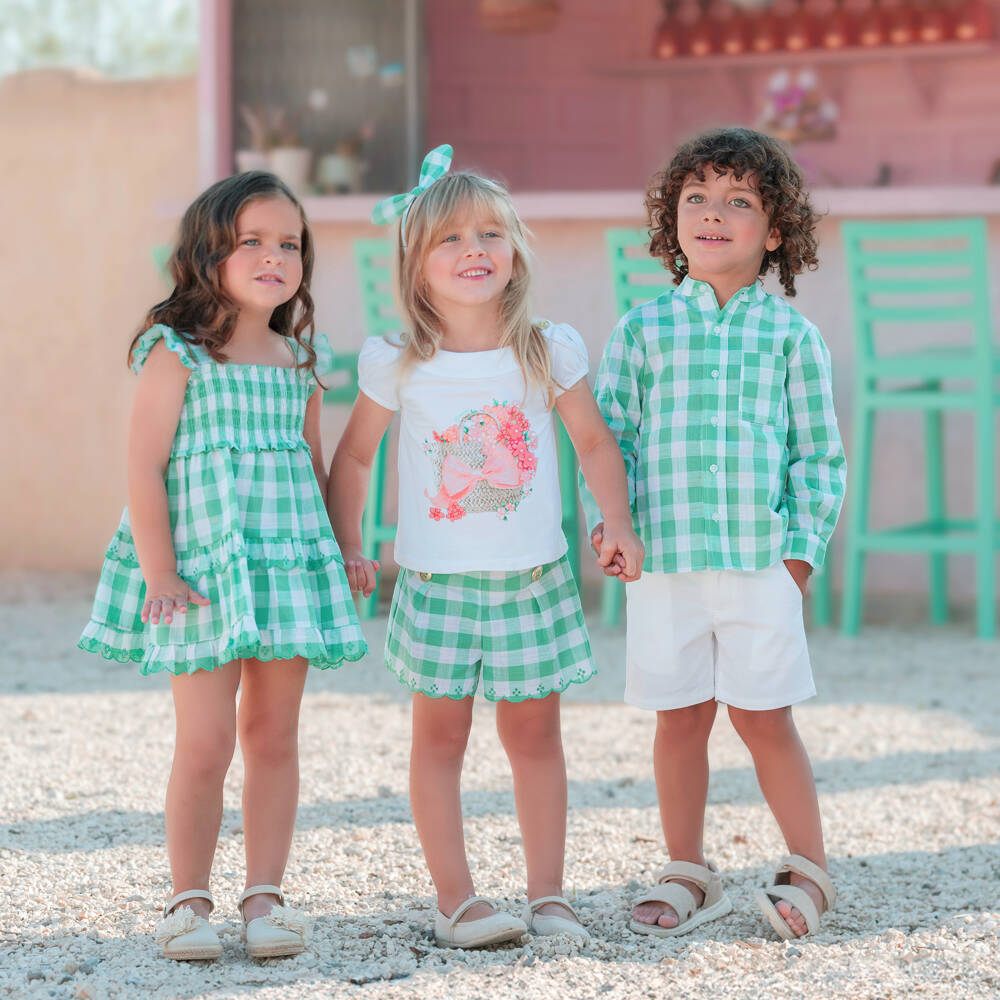 Miranda-Boys Green Check Cotton Ensemble | Childrensalon Outlet