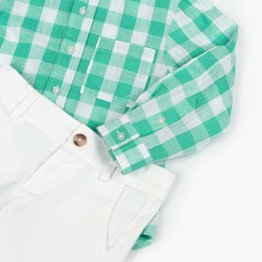 Miranda-Boys Green Check Cotton Ensemble | Childrensalon Outlet