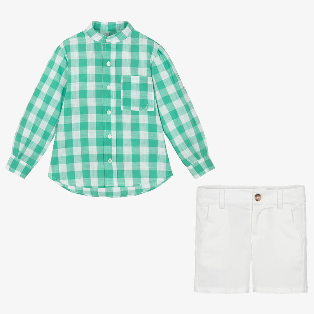 Miranda-Boys Green Check Cotton Ensemble | Childrensalon Outlet