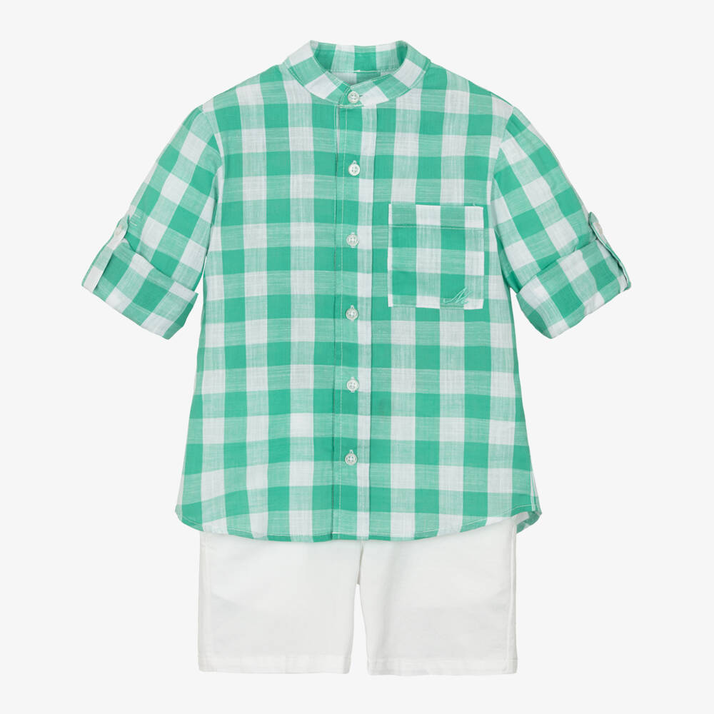 Miranda-Boys Green Check Cotton Ensemble | Childrensalon Outlet