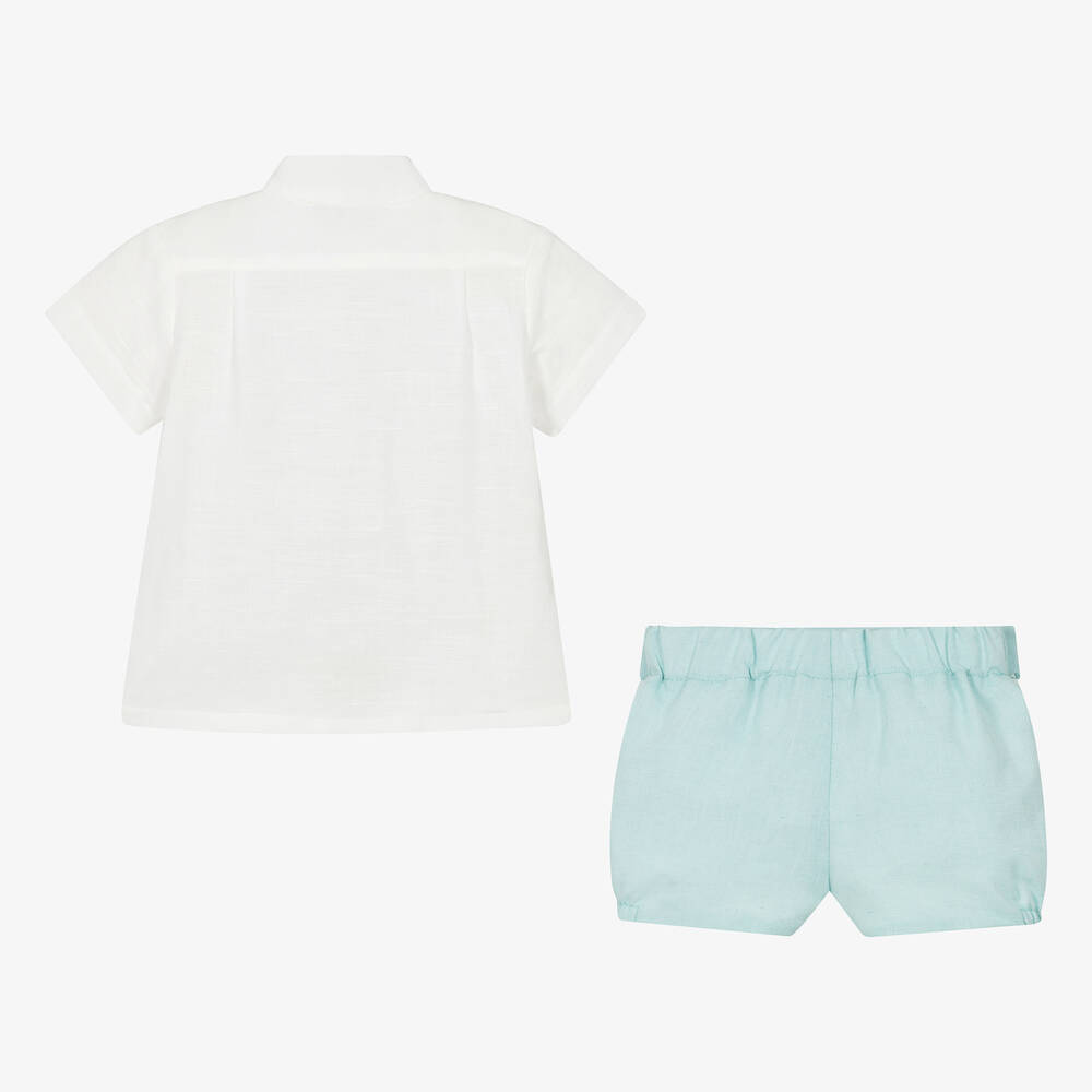 Miranda-Boys Green Linen & Cotton Shorts Set | Childrensalon Outlet