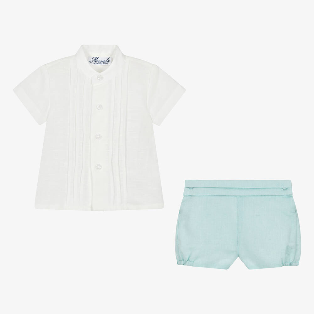 Miranda-Boys Green Linen & Cotton Shorts Set | Childrensalon Outlet