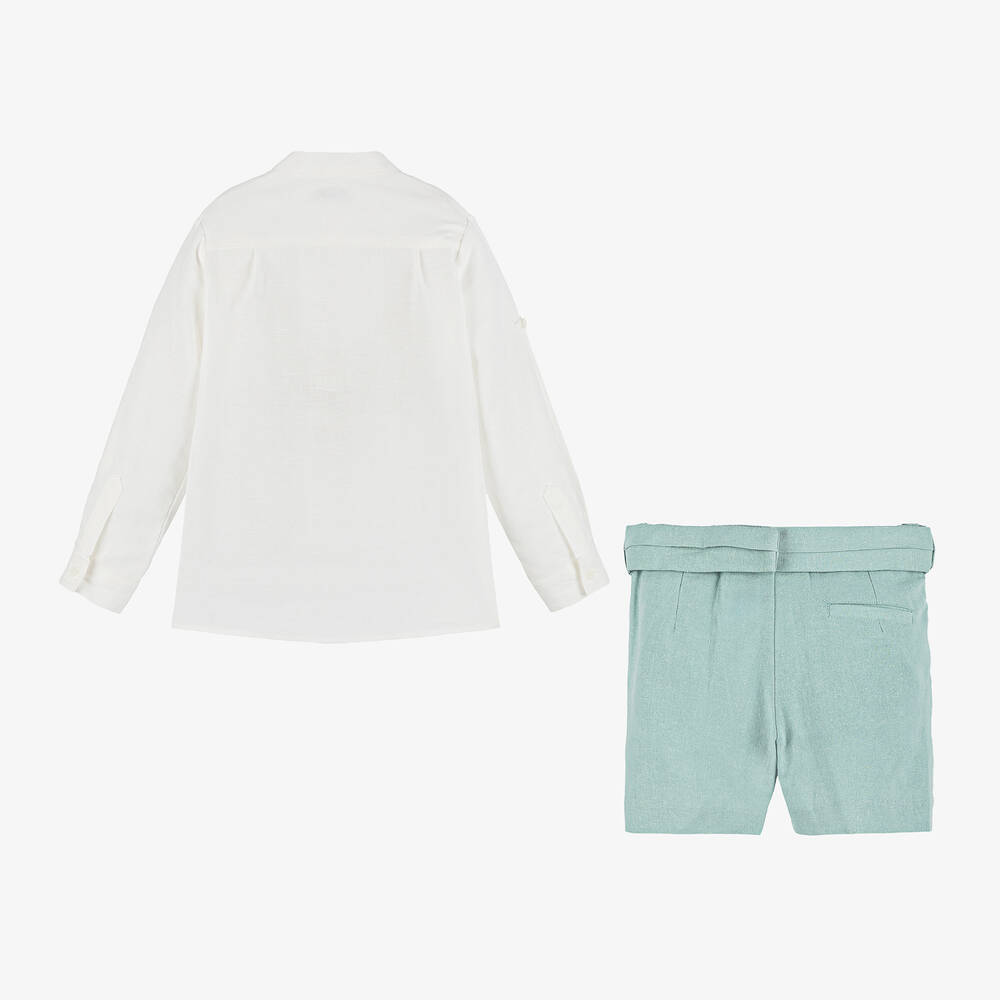 Miranda-Boys Green Linen & Viscose Shorts Set | Childrensalon Outlet