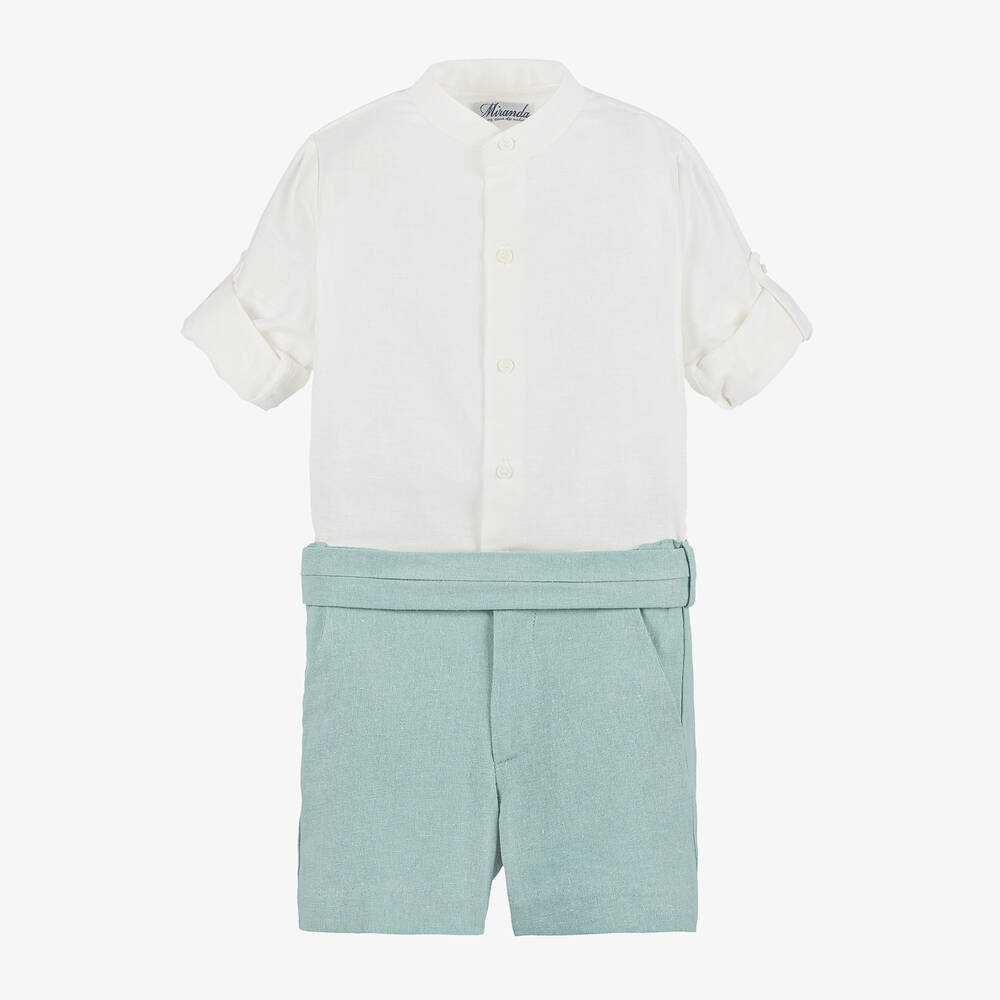 Miranda-Boys Green Linen & Viscose Shorts Set | Childrensalon Outlet