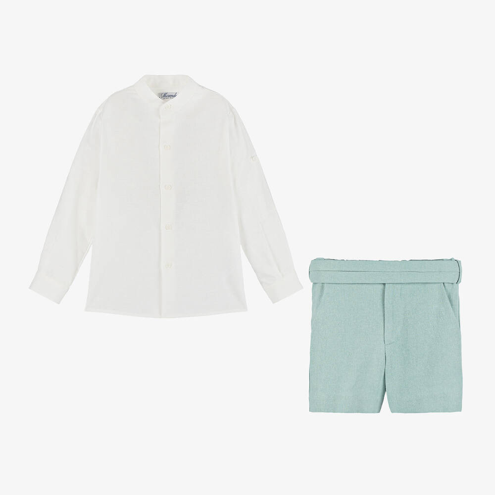 Miranda-Boys Green Linen & Viscose Shorts Set | Childrensalon Outlet