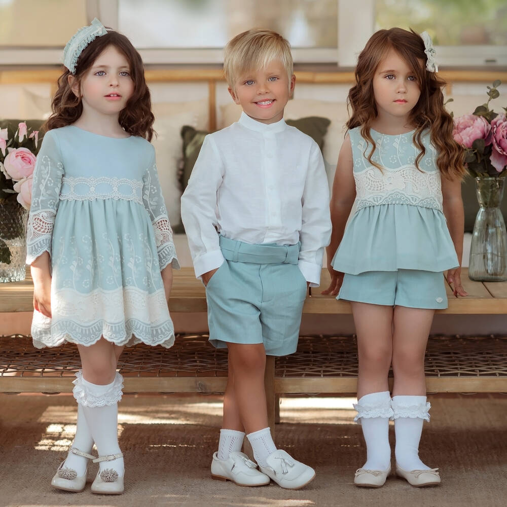 Miranda-Boys Green Linen & Viscose Shorts Set | Childrensalon Outlet