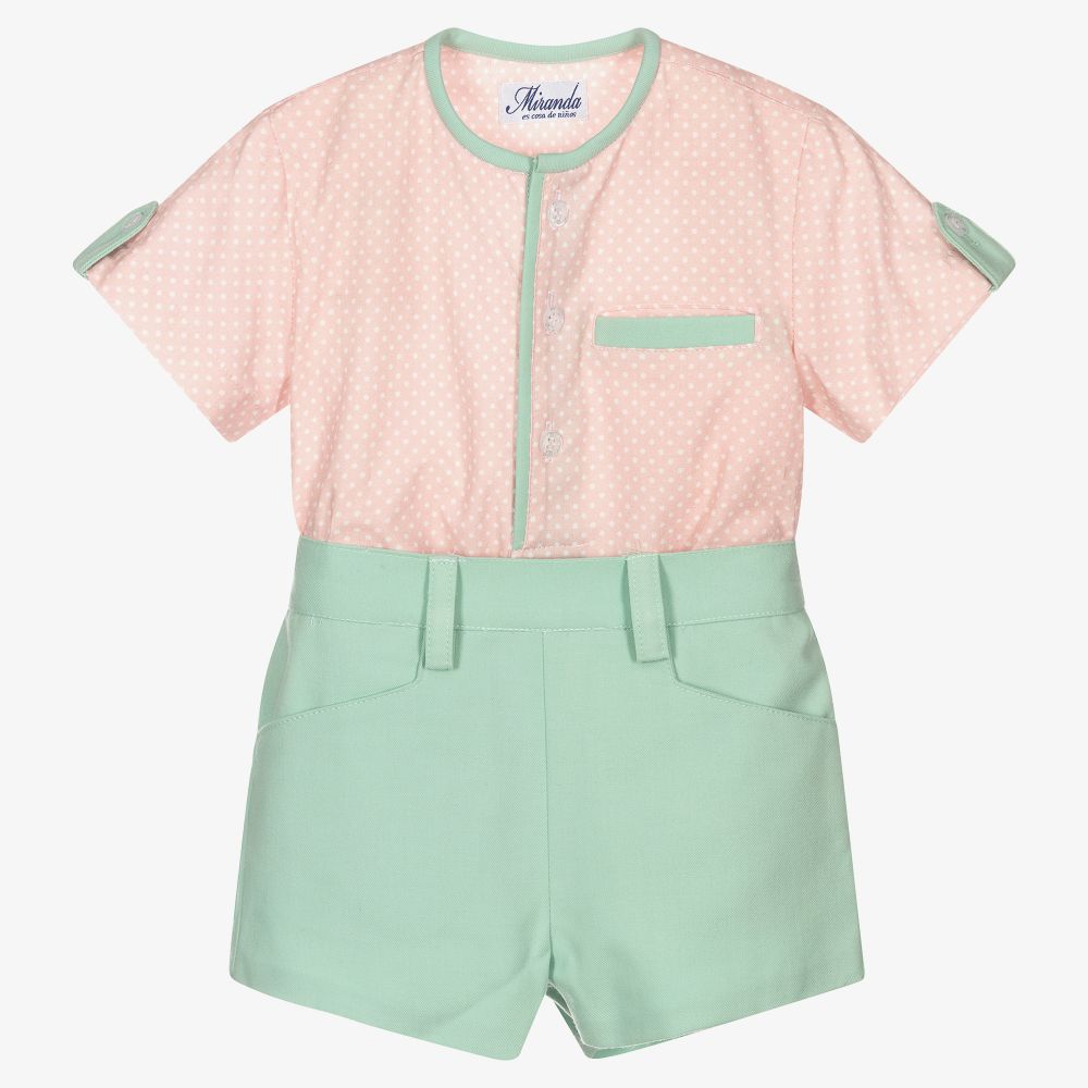 Miranda - Розовый топ и зеленые шорты для мальчиков | Childrensalon