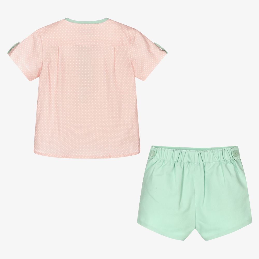 Miranda-طقم شورت قطن لون أخضر وزهري للأولاد | Childrensalon Outlet