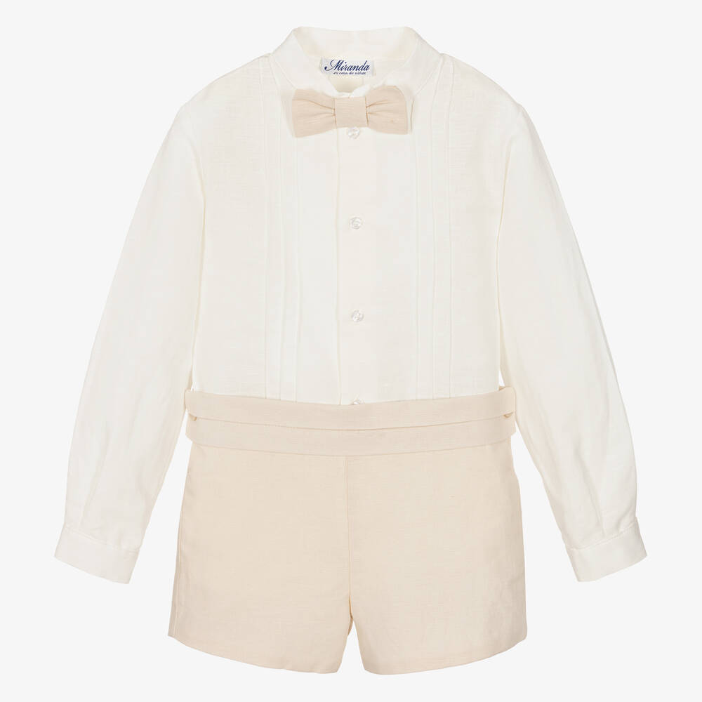 Miranda - Кремовая рубашка и бежевые шорты из льна | Childrensalon