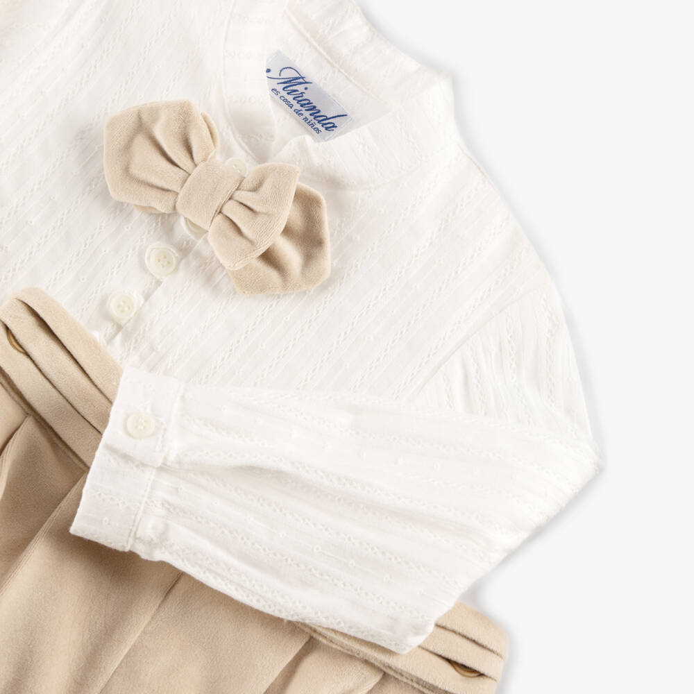 Miranda-Boys Ivory & Beige Velvet Shorts Set | Childrensalon Outlet