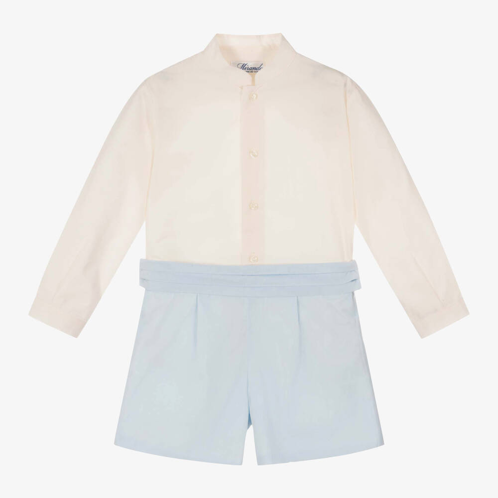 Miranda - Boys Ivory & Blue Shorts Set | Childrensalon