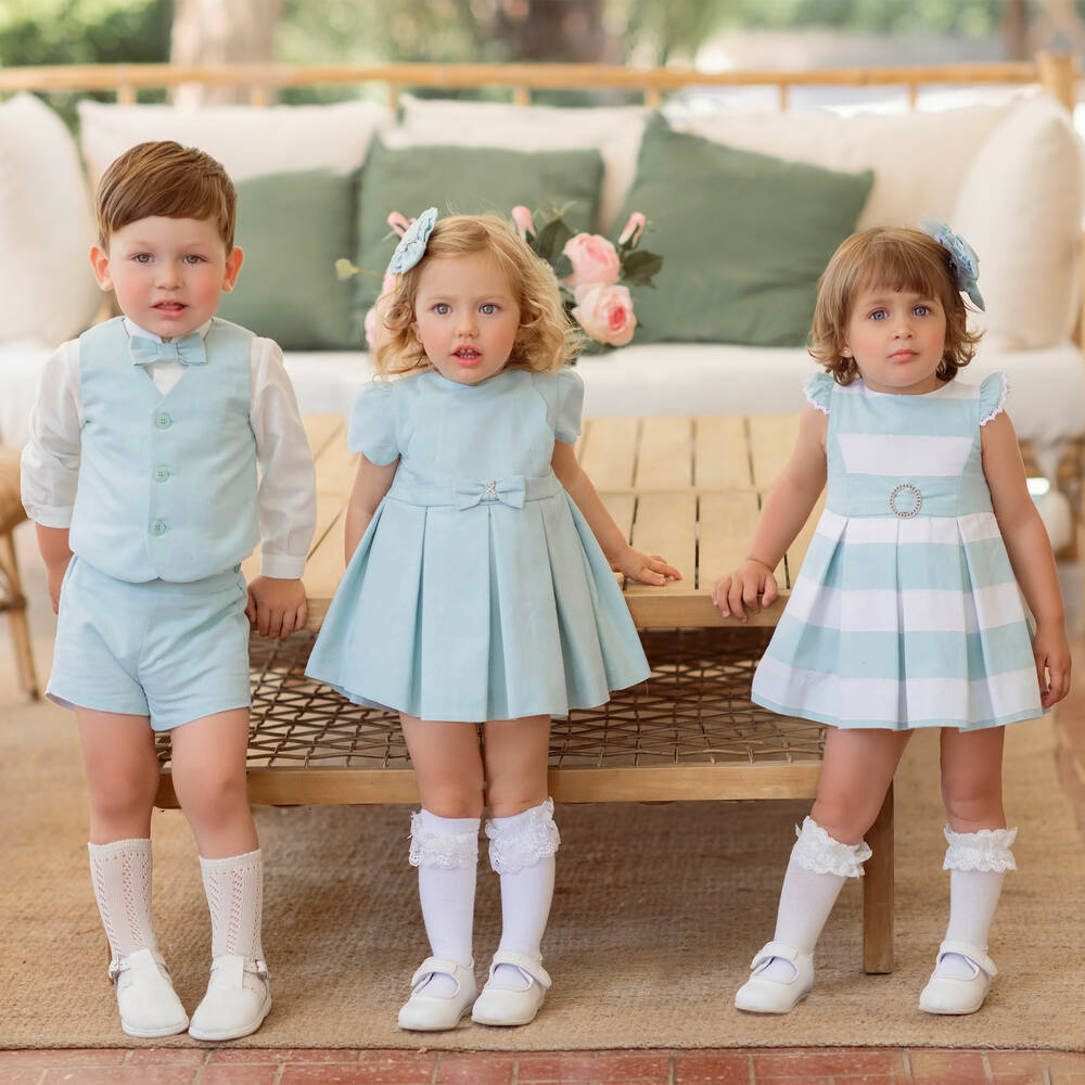 Miranda-طقم شورت قطن وكتان لون عاجي وأخضر للأولاد | Childrensalon Outlet