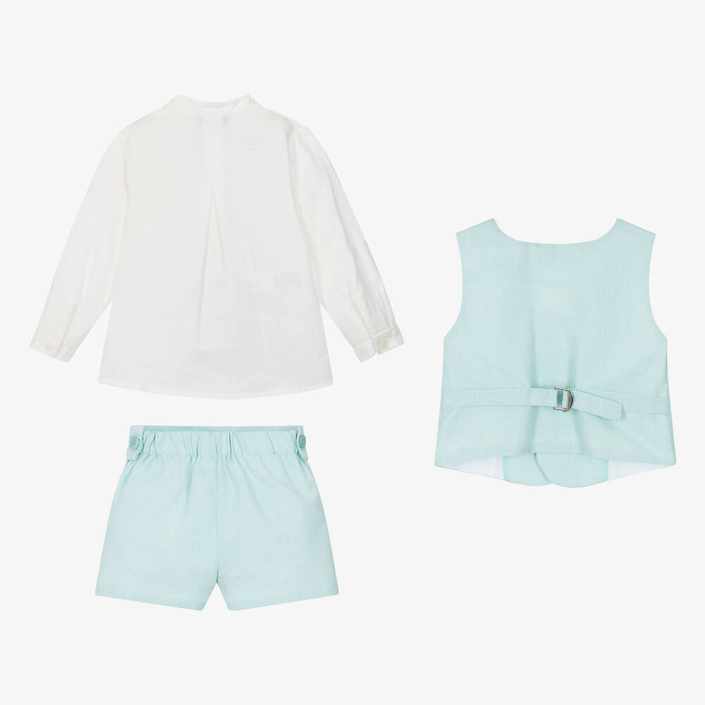 Miranda-طقم شورت قطن وكتان لون عاجي وأخضر للأولاد | Childrensalon Outlet