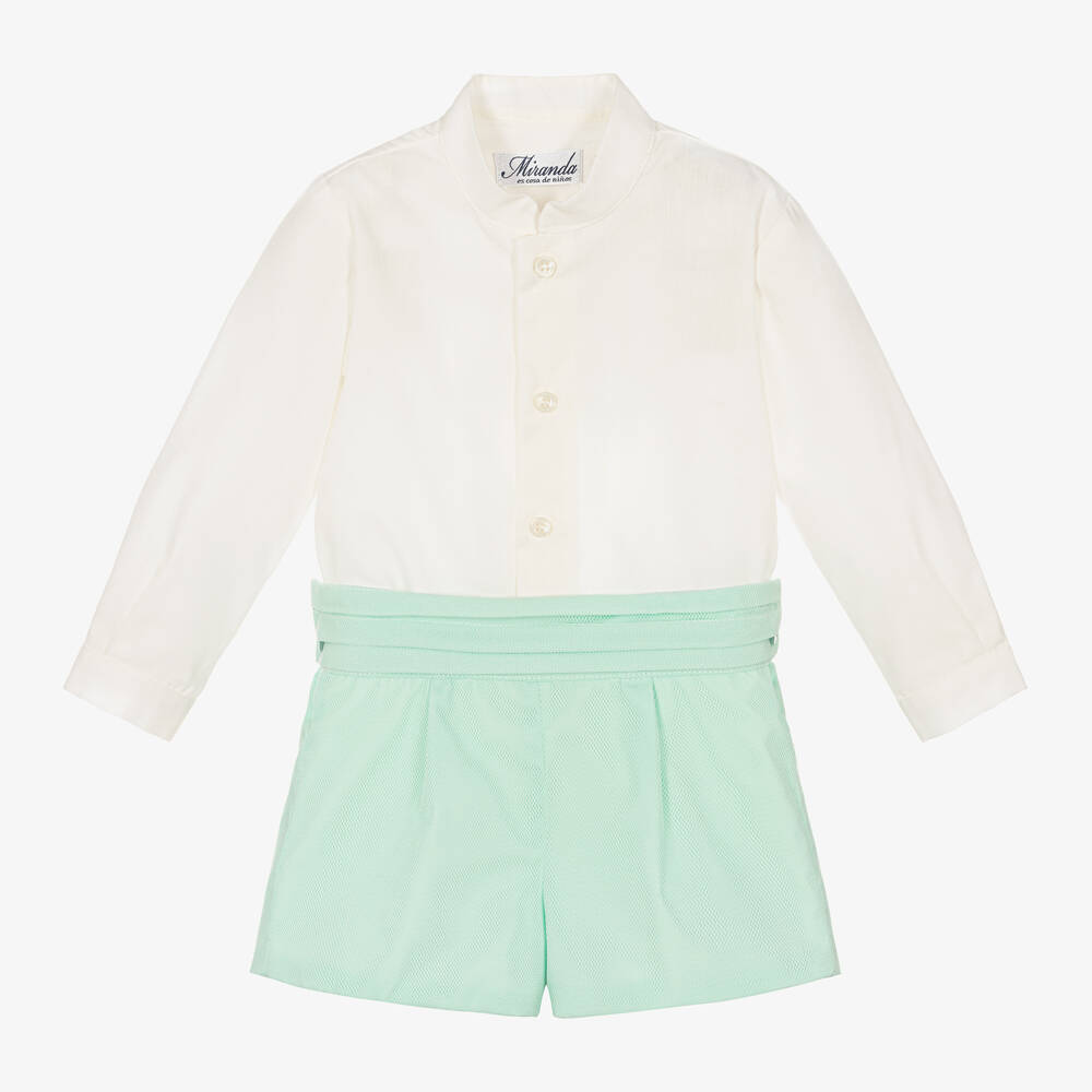 Miranda - Кремовая рубашка и зеленые шорты | Childrensalon