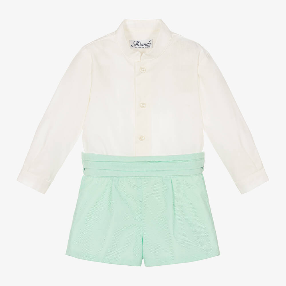 Miranda - Boys Ivory & Green Shorts Set | Childrensalon