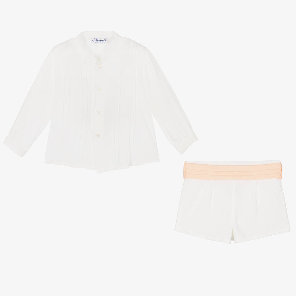 Miranda-Boys Ivory & Pink Cotton Shorts Set | Childrensalon Outlet