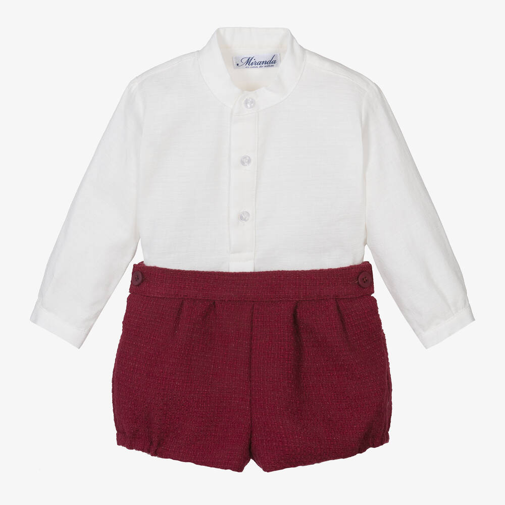 Miranda - Boys Ivory & Red Cotton Shorts Set | Childrensalon