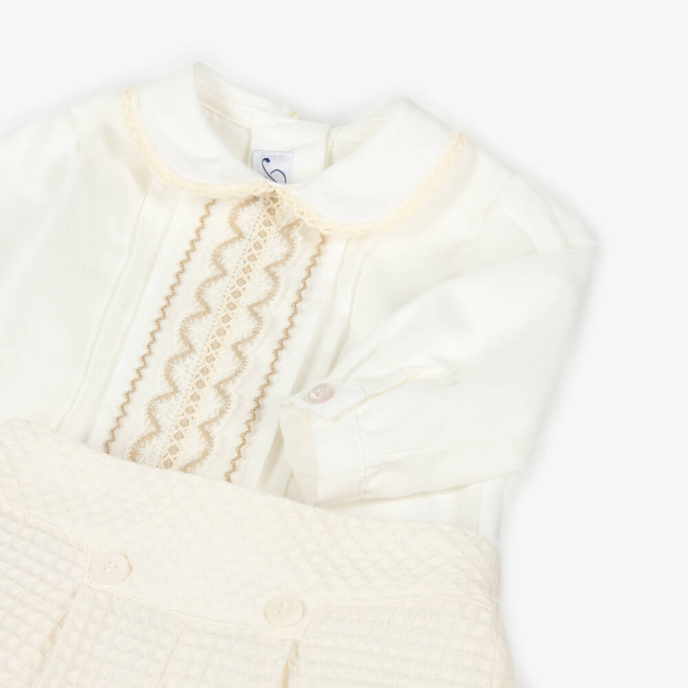 Miranda-Boys Ivory Waffle Cotton Shorts Set | Childrensalon Outlet