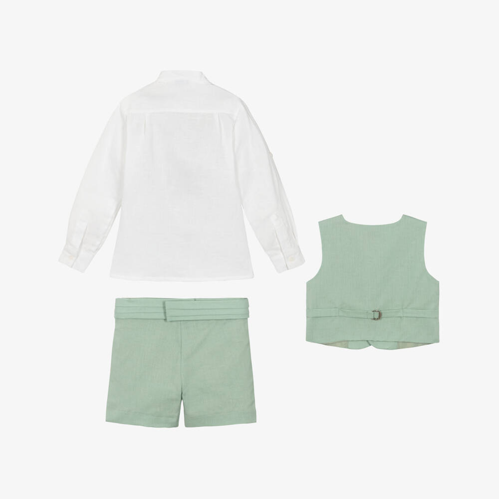 Miranda-طقم صديري كتان زمردي للأولاد | Childrensalon Outlet