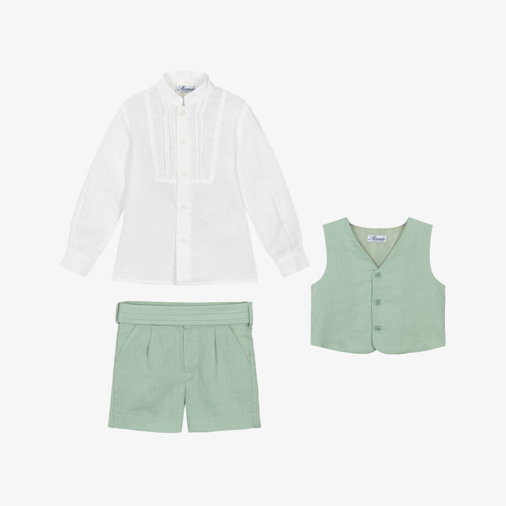 Miranda-طقم صديري كتان زمردي للأولاد | Childrensalon Outlet