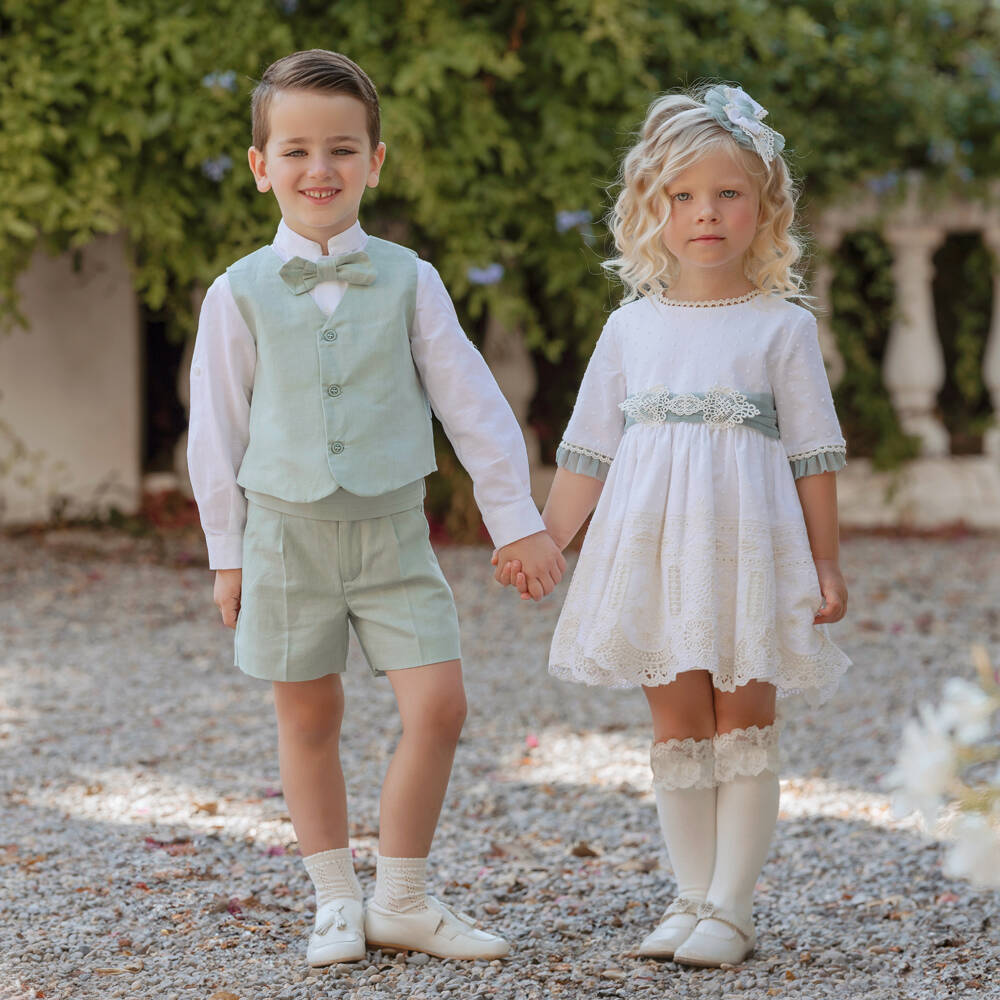 Miranda-طقم صديري كتان زمردي للأولاد | Childrensalon Outlet