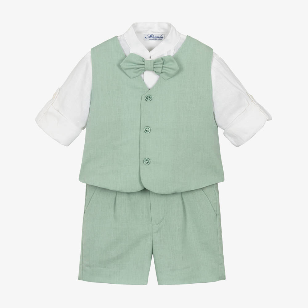 Miranda-Boys Linen Emerald Vest Ensemble | Childrensalon Outlet