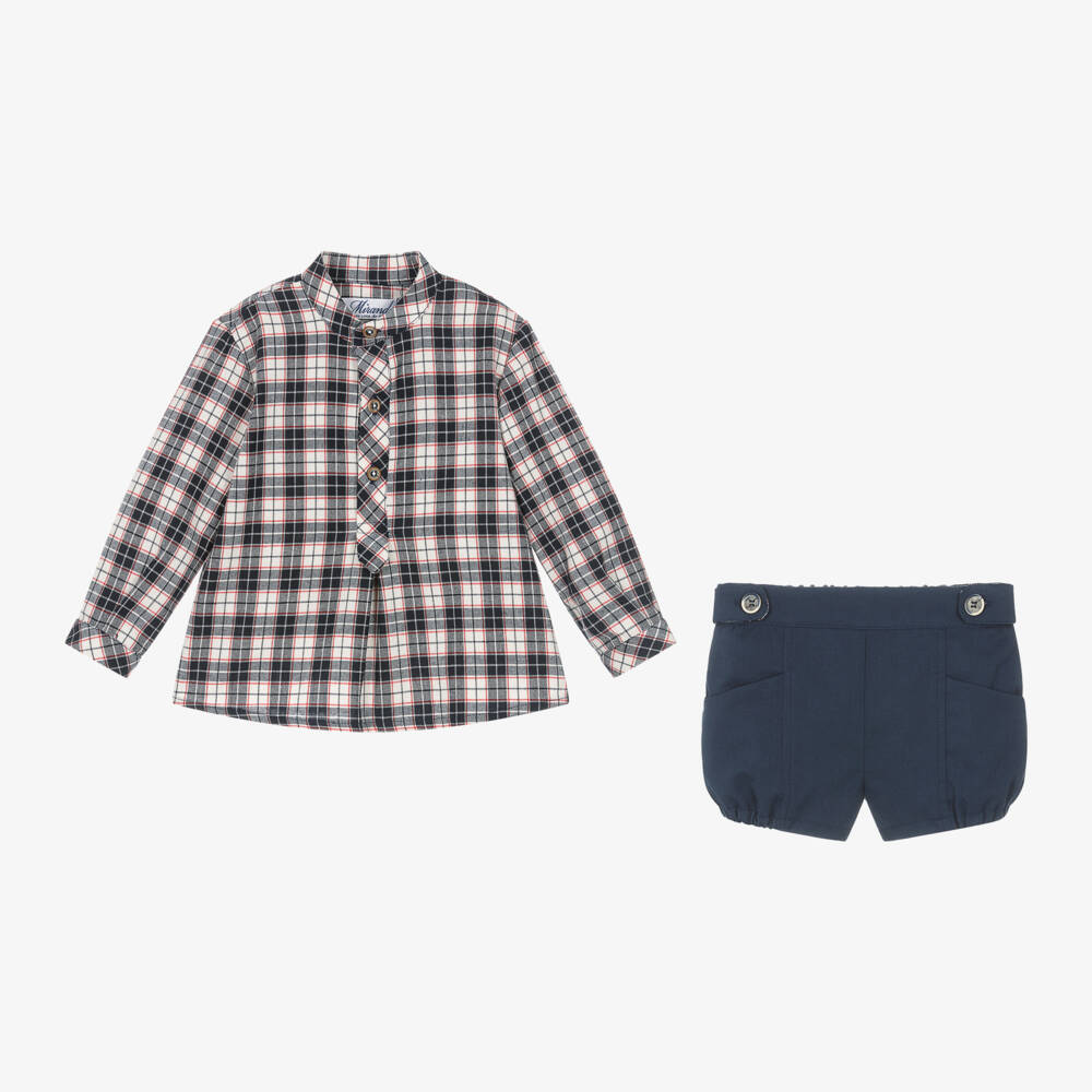 Miranda-Boys Navy Checked Shorts Ensemble | Childrensalon Outlet