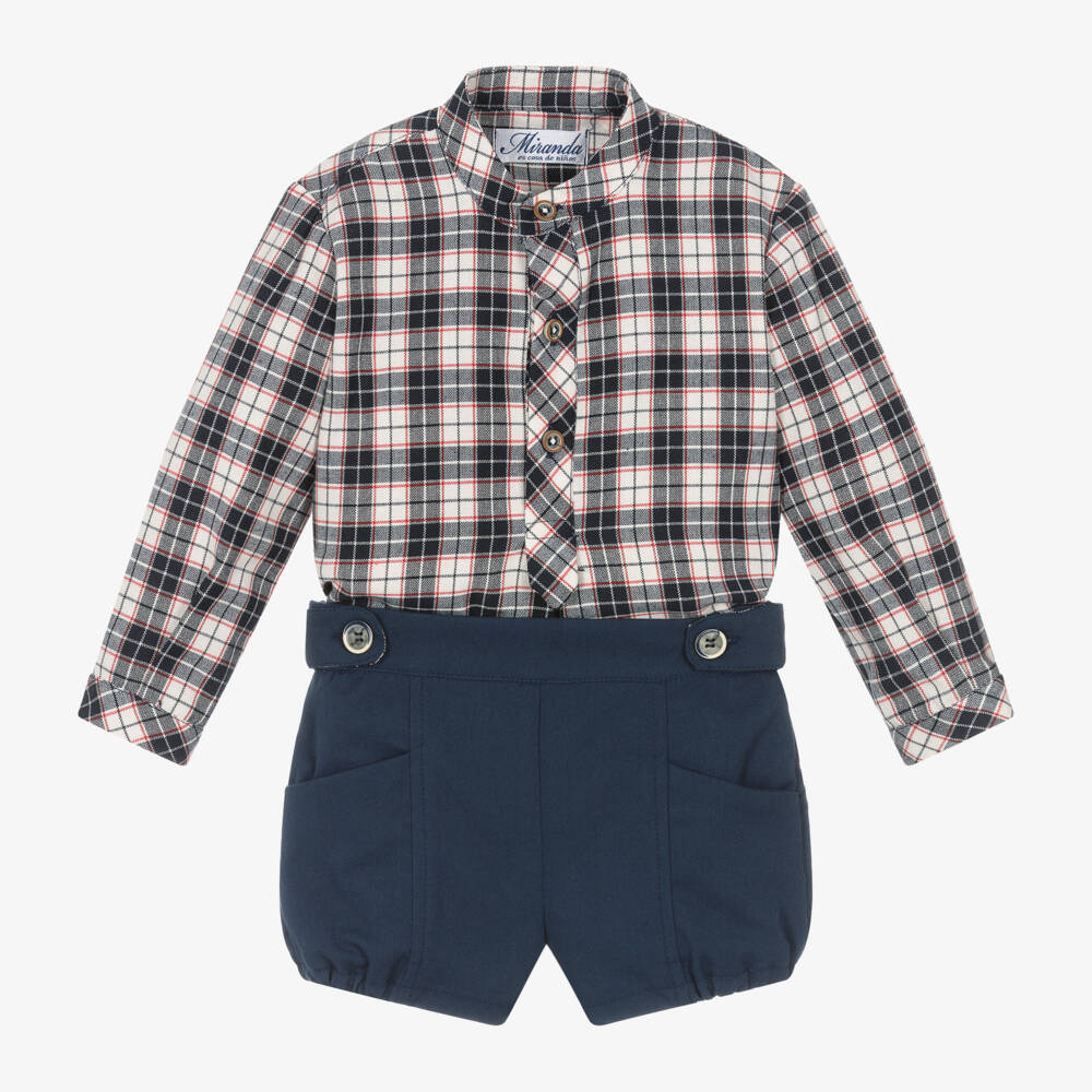 Miranda-Boys Navy Checked Shorts Ensemble | Childrensalon Outlet