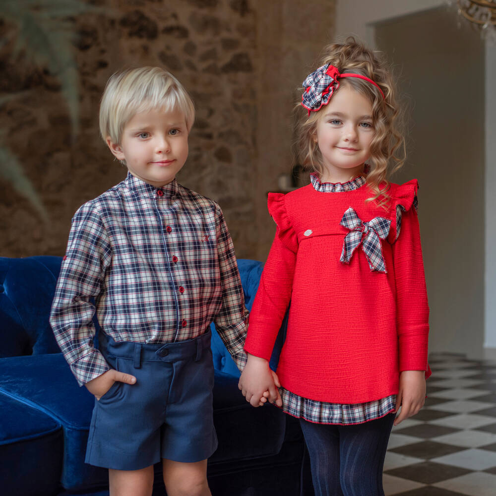 Miranda-Boys Navy Checkered Shorts Outfit | Childrensalon Outlet