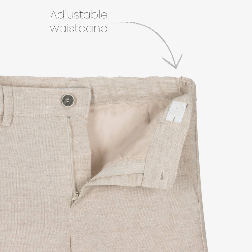 Miranda-Boys Neutral Linen Blend Shorts Ensemble | Childrensalon Outlet