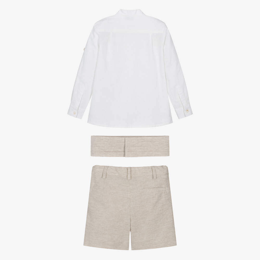 Miranda-Boys Neutral Linen Blend Shorts Ensemble | Childrensalon Outlet