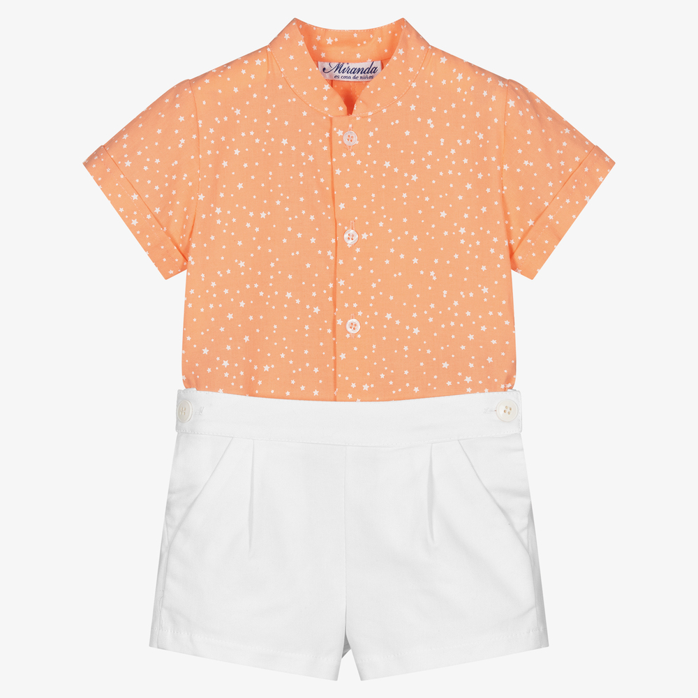 Miranda - Boys Orange & White Shorts Set | Childrensalon