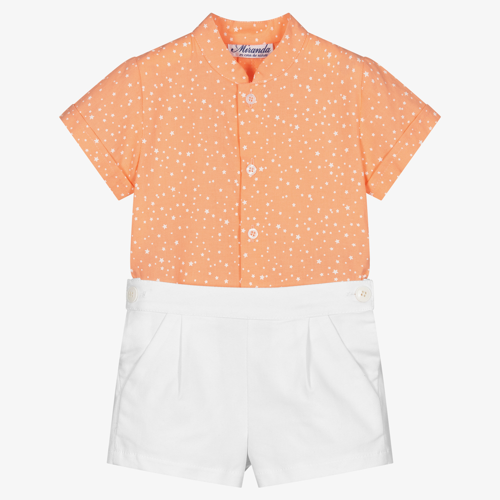 Miranda-Boys Orange & White Shorts Set | Childrensalon Outlet